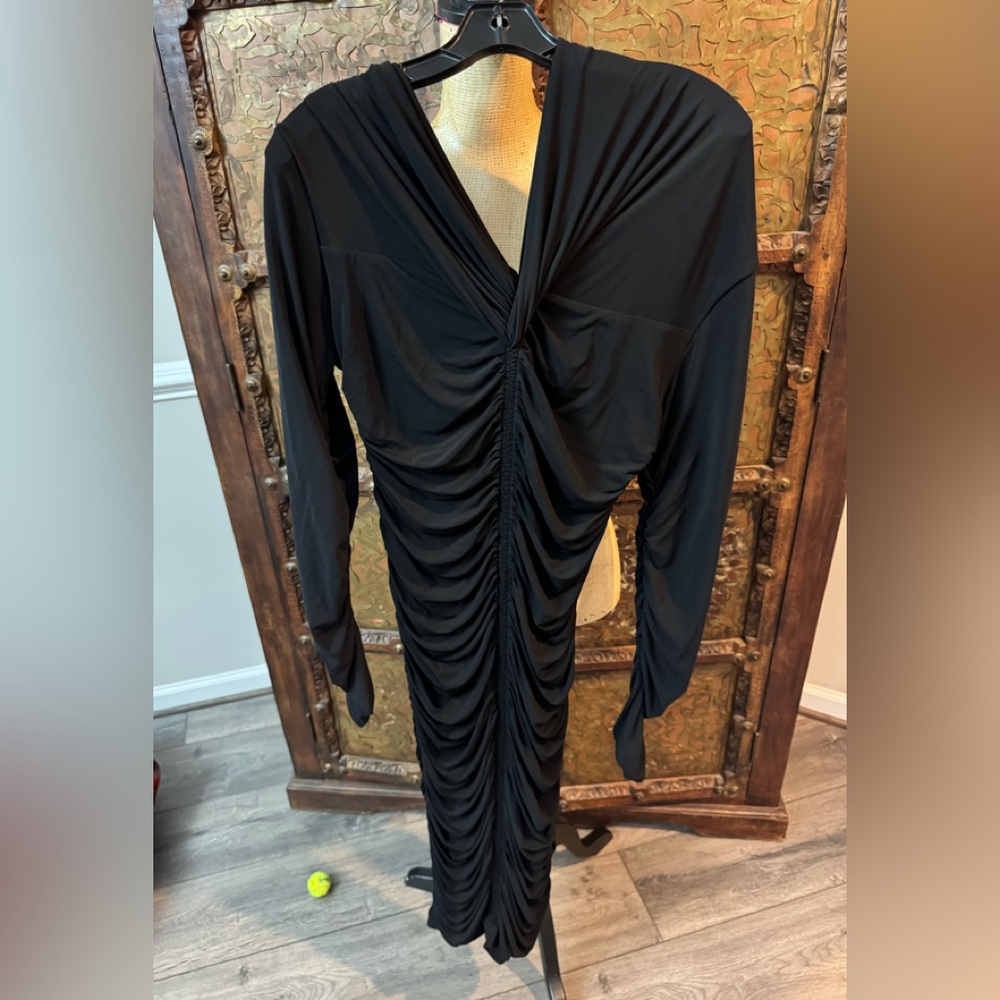 A.L.C. Black Long Sleeve Ruched Dress L‎